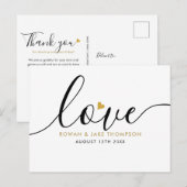 Elegant Script Gouden Hart Bedankt Modern Briefkaart (Voorkant / Achterkant)
