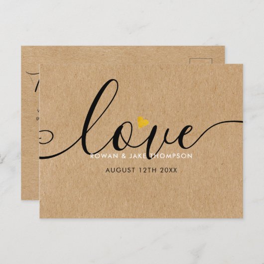 Elegant Script Gouden Hart Bedankt Rustieke Kraft Briefkaart (Voorkant / Achterkant)