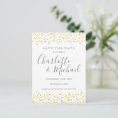 Elegant Script Gouden Hartjes Confetti Save the Da Briefkaart (Staand voorkant)