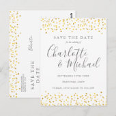 Elegant Script Gouden Hartjes Confetti Save the Da Briefkaart (Voorkant / Achterkant)