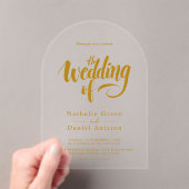 Elegant Script Gouden Kalligrafie Moderne bruiloft Acryl Uitnodigingen (Insitu (Draagbaar))