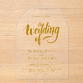 Elegant Script Gouden Kalligrafie Moderne bruiloft Acryl Uitnodigingen (Voorkant)
