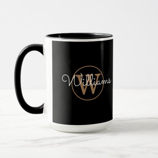 Elegant Script Gouden Monogram Zwart Mok (Links)