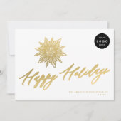 Elegant script gouden sneeuwvlok LOGO business Feestdagenkaart (Voorkant)