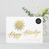 Elegant script gouden sneeuwvlok LOGO business Feestdagenkaart (Staand voorkant)
