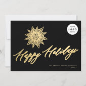 Elegant script gouden sneeuwvlok LOGO business Feestdagenkaart (Voorkant)