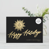 Elegant script gouden sneeuwvlok LOGO business Feestdagenkaart (Staand voorkant)