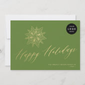 Elegant script gouden sneeuwvlok LOGO business Feestdagenkaart (Voorkant)