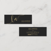 Elegant script gouden zwart moderne monogram initi mini visitekaartje (Voorkant / Achterkant)