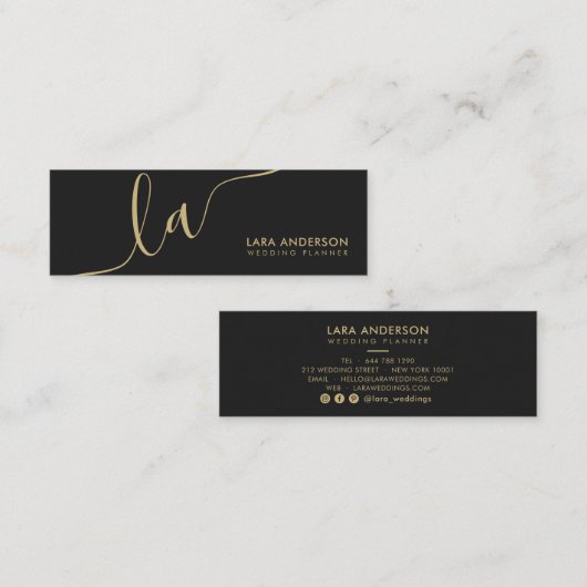 Elegant script gouden zwart moderne monogram initi mini visitekaartje (Voorkant / Achterkant)