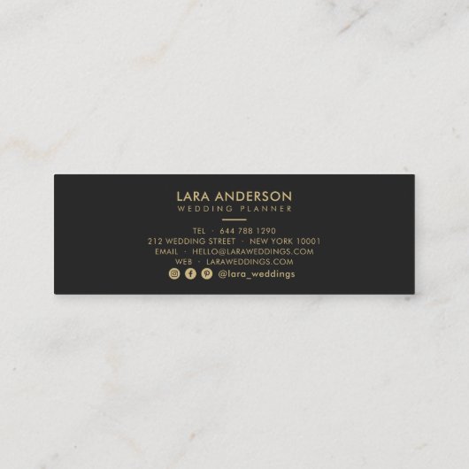 Elegant script gouden zwart moderne monogram initi mini visitekaartje (Achterkant)