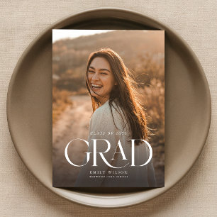 Elegant Script Grad Foto Afstudeeraankondiging Briefkaart