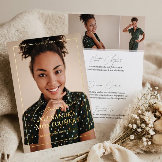 Elegant Script Grad Foto Afstudeeraankondiging Folie Uitnodiging