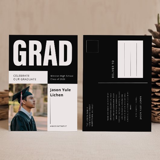 Elegant Script Grad Foto Afstudeerdankjewel Briefkaart