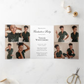 Elegant Script Grad Photo Collage Graduation Party Drieluik Uitnodiging (Binnen)