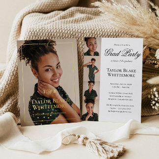 Elegant Script Grad Photo Collage Graduation Party Folie Uitnodiging