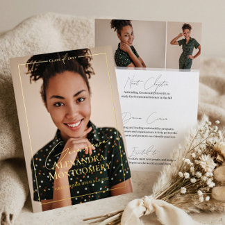 Elegant Script Grad Photo Graduation Announcement Folie Uitnodiging