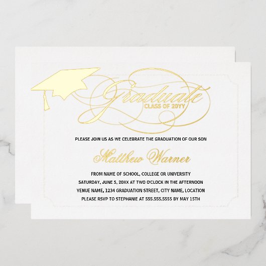 Elegant Script Graduate Folie Uitnodiging (Voorkant / Achterkant)