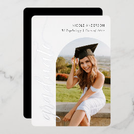 Elegant Script Graduation Party Arch Foto Silver Folie Uitnodiging