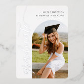 Elegant Script Graduation Party Arch Foto Silver Folie Uitnodiging (Voorkant)