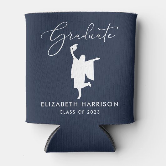 Elegant Script Graduation Party Blue Blikjeskoeler (Voorkant)