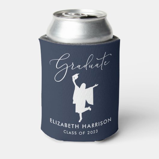 Elegant Script Graduation Party Blue Blikjeskoeler (Blikje Achterkant)