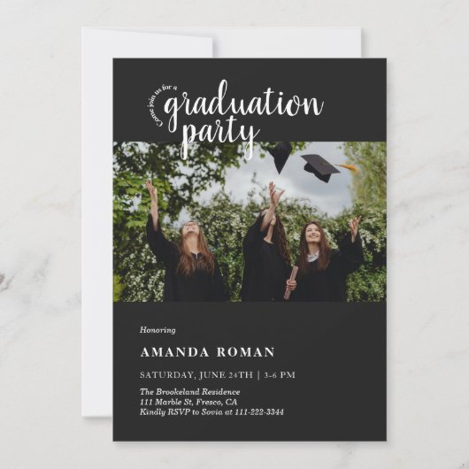 Elegant Script Graduation Party met foto Kaart (Voorkant)