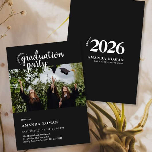 Elegant Script Graduation Party met foto Kaart