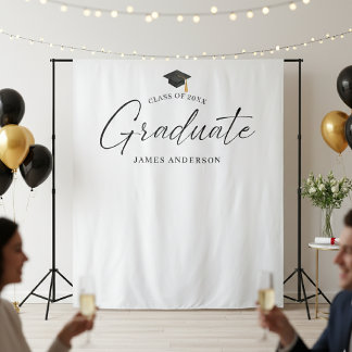 Elegant Script Graduation Party Photo Backdrop Wandkleed