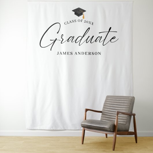 Elegant Script Graduation Party Photo Backdrop Wandkleed (In situ)