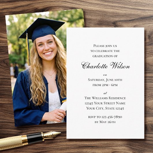 Elegant Script Graduation Party Photo Invitation  Informatiekaartje