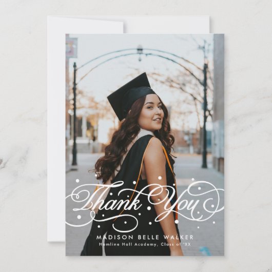 Elegant Script Graduation Photo Bedankkaart (Voorkant)