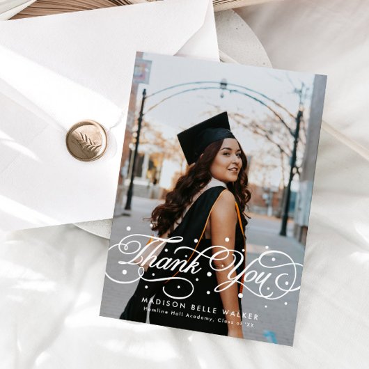 Elegant Script Graduation Photo Bedankkaart