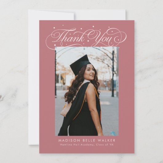 Elegant Script Graduation Photo Pink Bedankkaart (Voorkant)