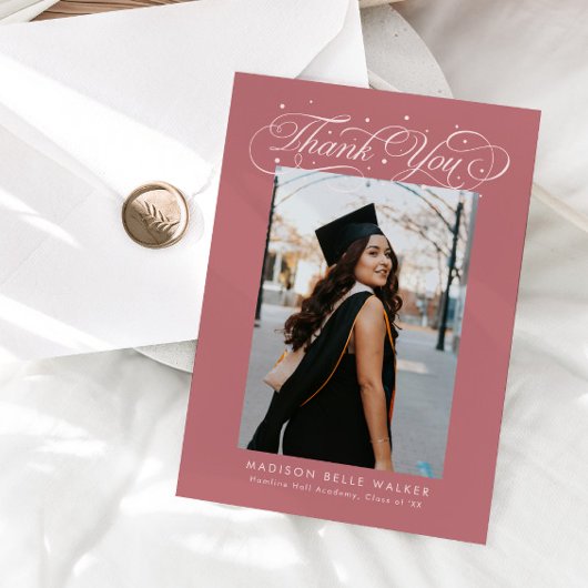 Elegant Script Graduation Photo Pink Bedankkaart