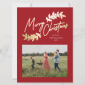 Elegant Script Grand Format Red Gold Kerstmis Feestdagenkaart (Voorkant)