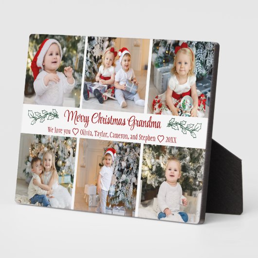 Elegant Script Grandma Kerstmis 6 Photo Collage Fotoplaat (Zijkant)