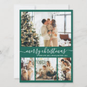 Elegant Script Green 4 Photo Collage Kerstmis Feestdagenkaart (Voorkant)