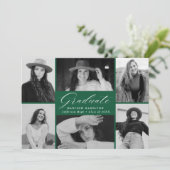 Elegant Script Green 6 Photo Collage Afstuderen Aankondiging (Staand voorkant)