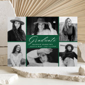 Elegant Script Green 6 Photo Collage Afstuderen Aankondiging