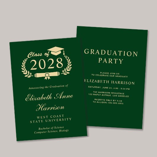 Elegant Script Green College Graduparty Kaart