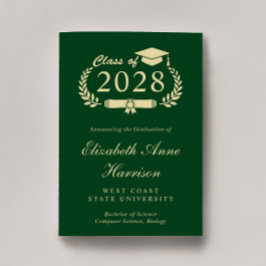 Elegant Script Green Gold College Afstuderen Aankondiging