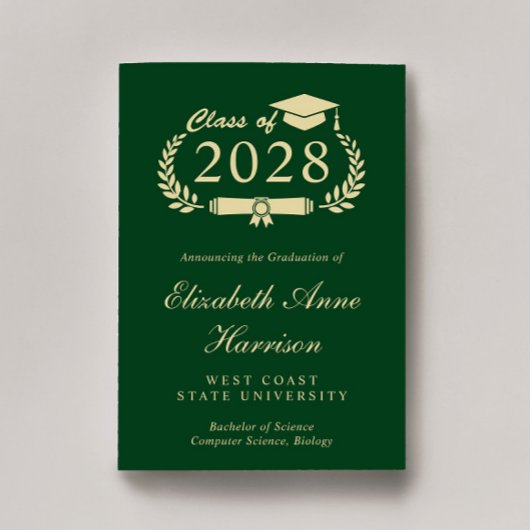 Elegant Script Green Gold College Afstuderen Aankondiging