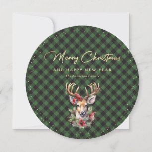Elegant Script Green Gold Merry kerst Feestdagenkaart