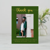 Elegant Script Green Gold Photo Afstuderen Folie Uitnodiging (Staand Voorkant)