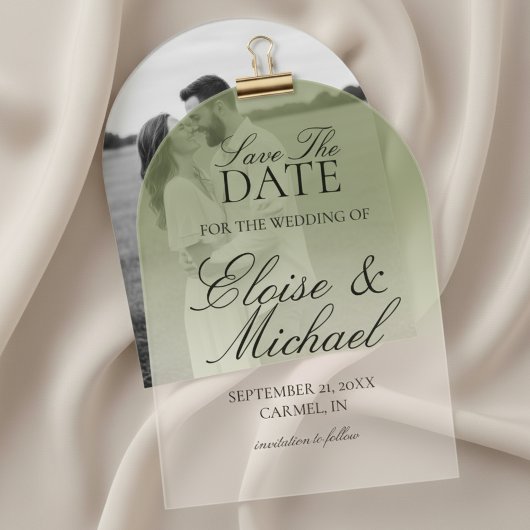 Elegant Script Green Gradient Save The Date Acryl Uitnodigingen