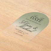 Elegant Script Green Gradient Save The Date Acryl Uitnodigingen (Laagn)