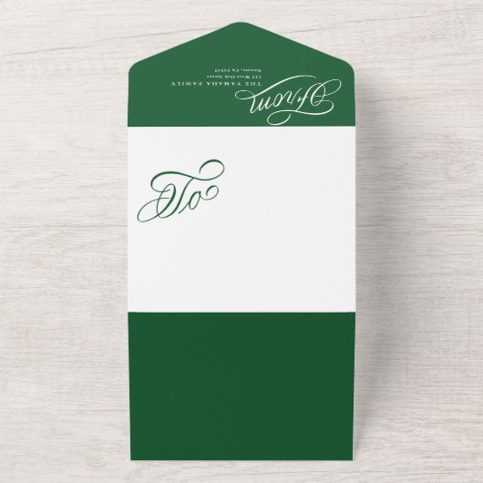 Elegant Script Green Happy Holiday fotokaart All In One Uitnodiging (Buitenkant)