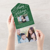 Elegant Script Green Happy Holiday fotokaart All In One Uitnodiging (Afscheurbaar)
