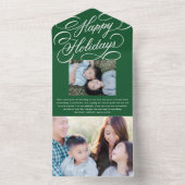 Elegant Script Green Happy Holiday fotokaart All In One Uitnodiging (Binnen)